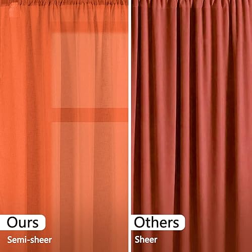 Miniatura 5 de Tony's collection Cortinas traslúcidas de lino sintético naranja de 84 pulgadas de largo para sala de estar, dormitorio, tratamiento de ventanas, 2