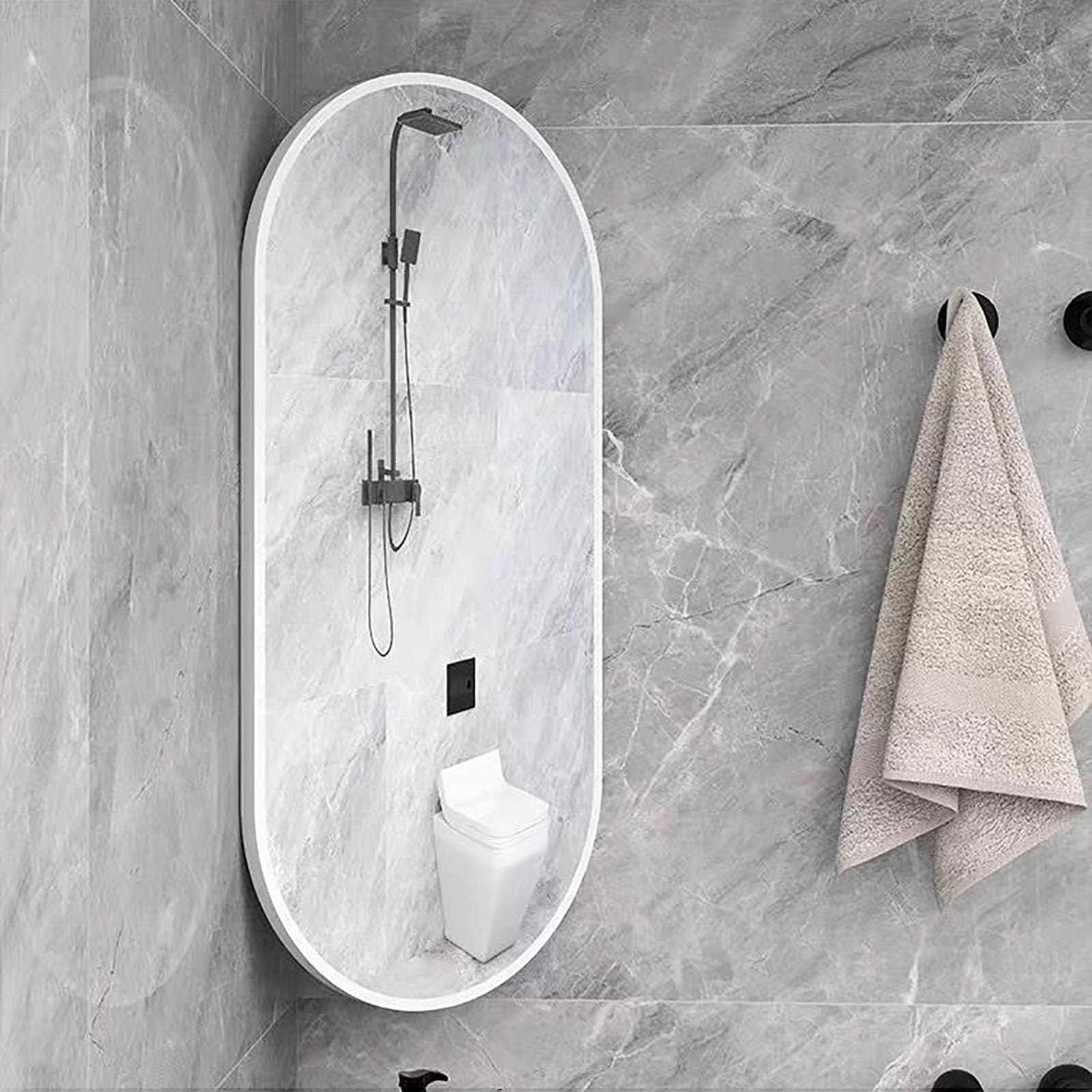 Aysmygs White 30X50cm|35X60cm|40X80cm|40X90cm|50X80cm, Swivel Corner Wall Mirror, Rotatable Oval Bathroom Mirror, Aluminium Alloy Frame, Black/Gold/, Foldable Bracket(,35X60cm)