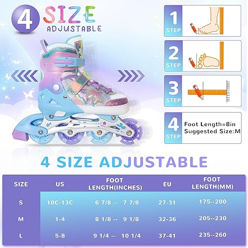 Miniatura 5 de Nattork Patines en Línea para Niñas y Niños, 4 Tallas Ajustables Patines Butterfly Blades con Todas las Ruedas Iluminadas - Regalo de Cumpleaños