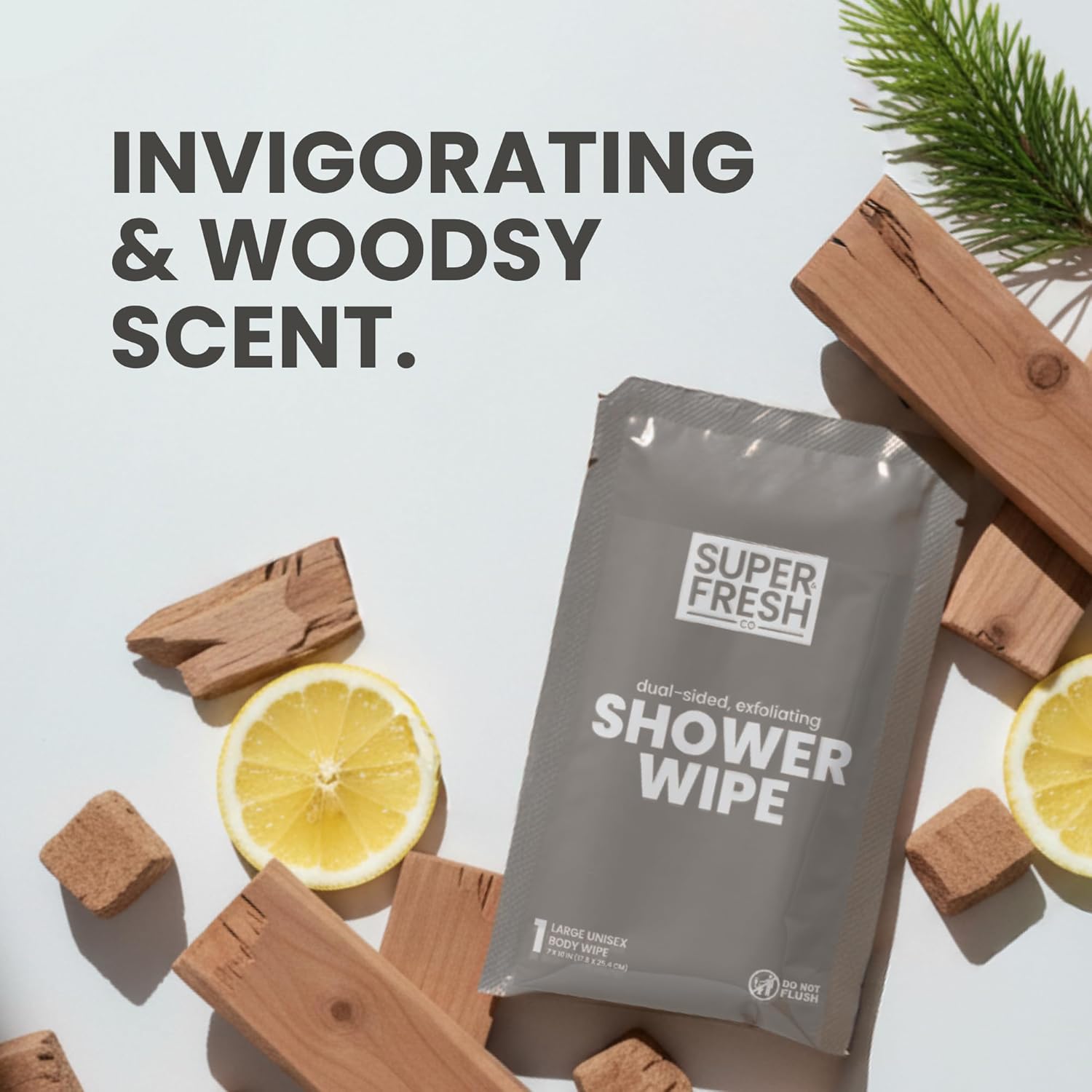 Super Fresh Shower Wipes Large Sandalwood Body Wipes for No Rinse Bathing Personal Hygiene Gym Travel or Camping Enriched with Aloe and Vitamin E 10 Individually Wrapped Disposable Sheets