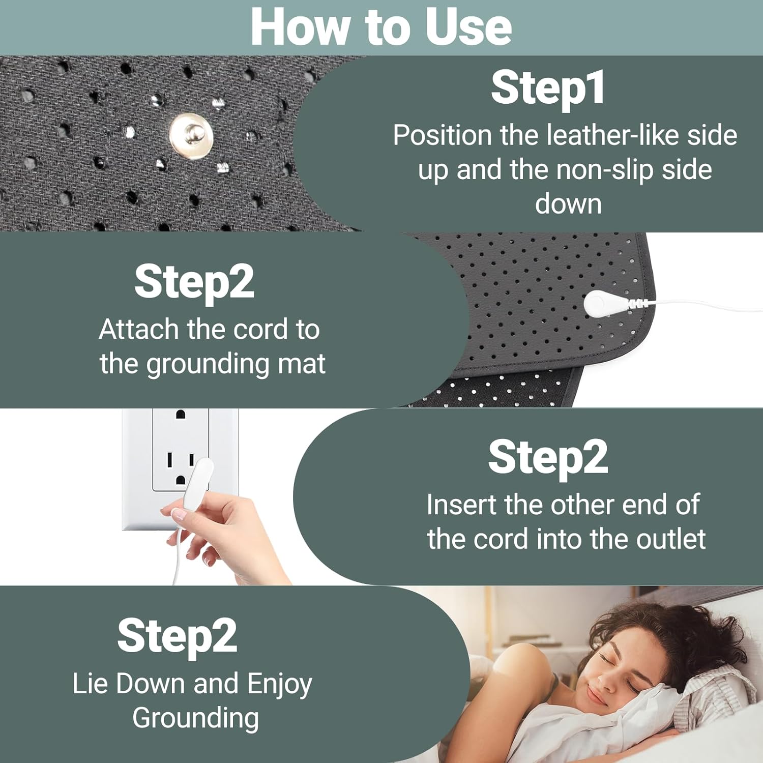 Grounding Mat for Bed King Queen, Anti-Slip PU Leather, Grounding Pad Improves Sleep with 15ft Grounding Cord