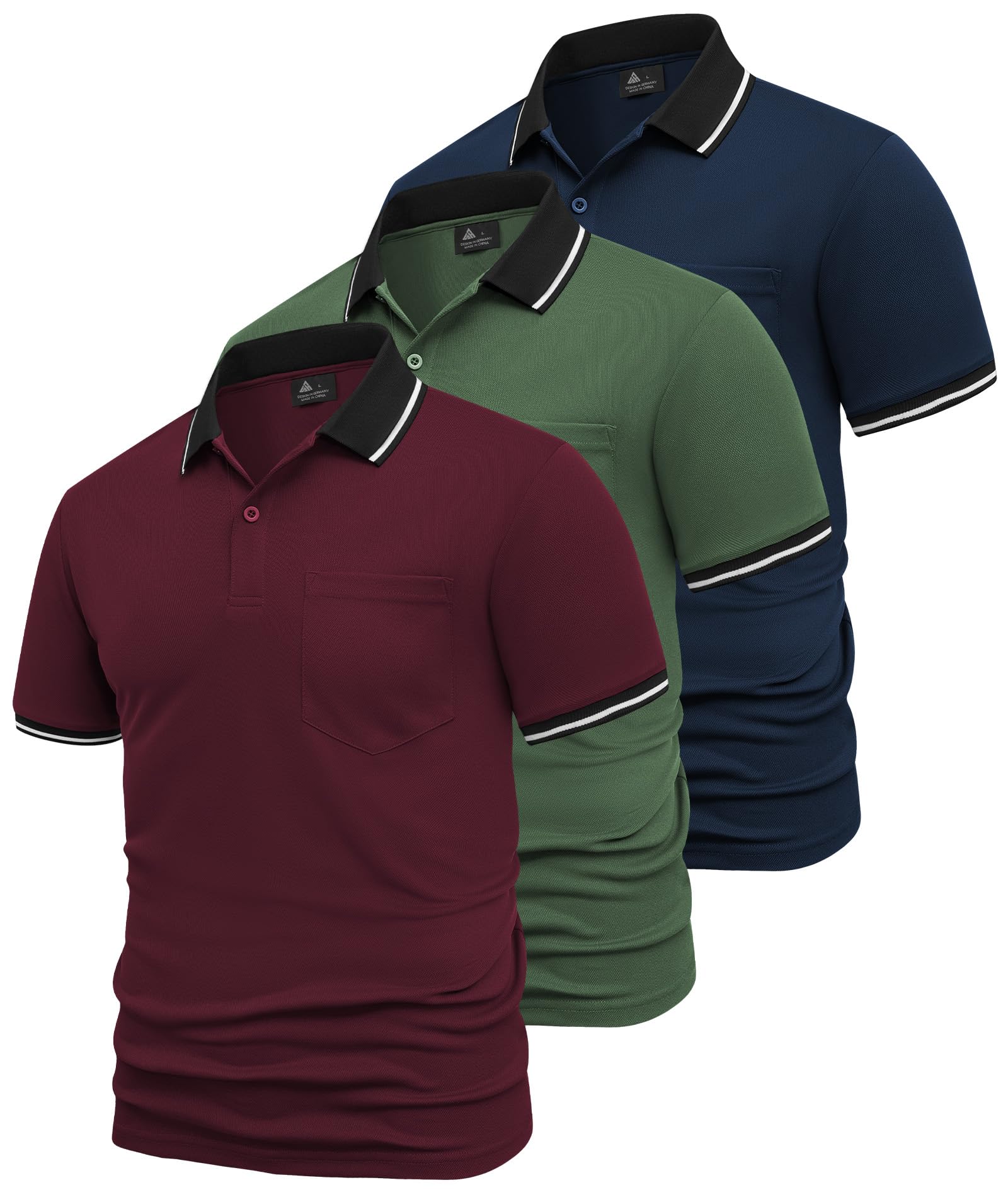 SwissWell 3 Pezzi Polo Uomo Manica Corta Traspirante Estiva Golf Polo Shirt