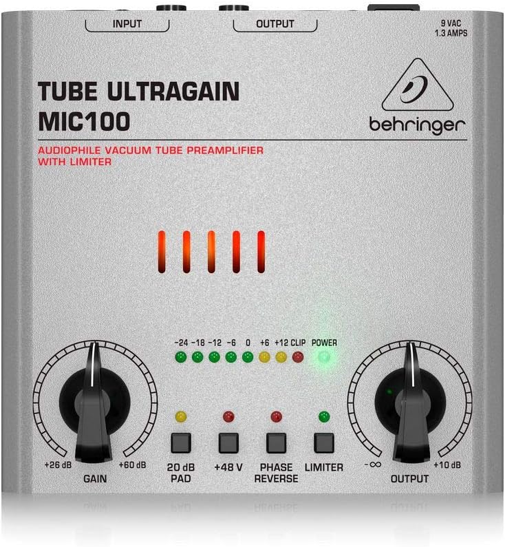 Behringer TUBE ULTRAGAIN MIC100 Audiophile Vacuum Tube Preamplifier with Limiter