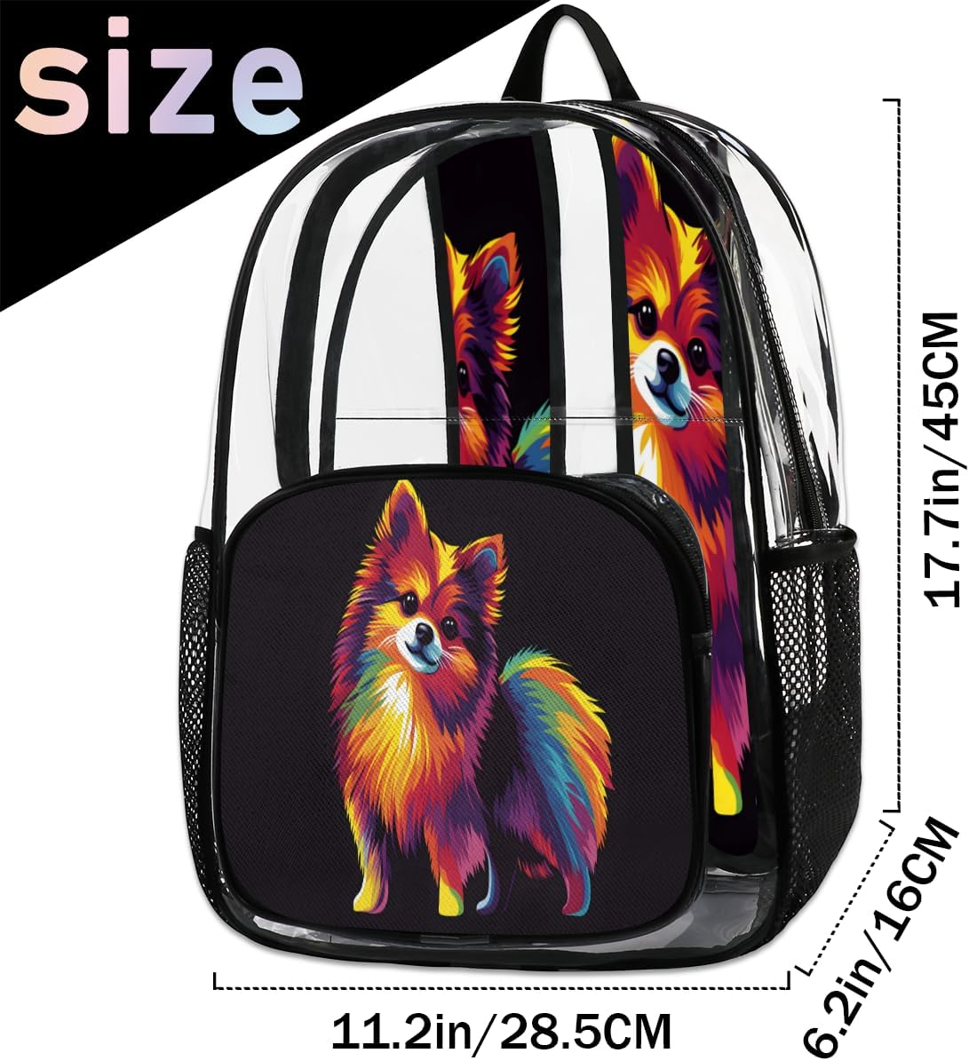 Cute Dogs Large Heavy Duty Clear Backpack Puppy Pets PVC Transparent See Through Bag for Work Travel Security