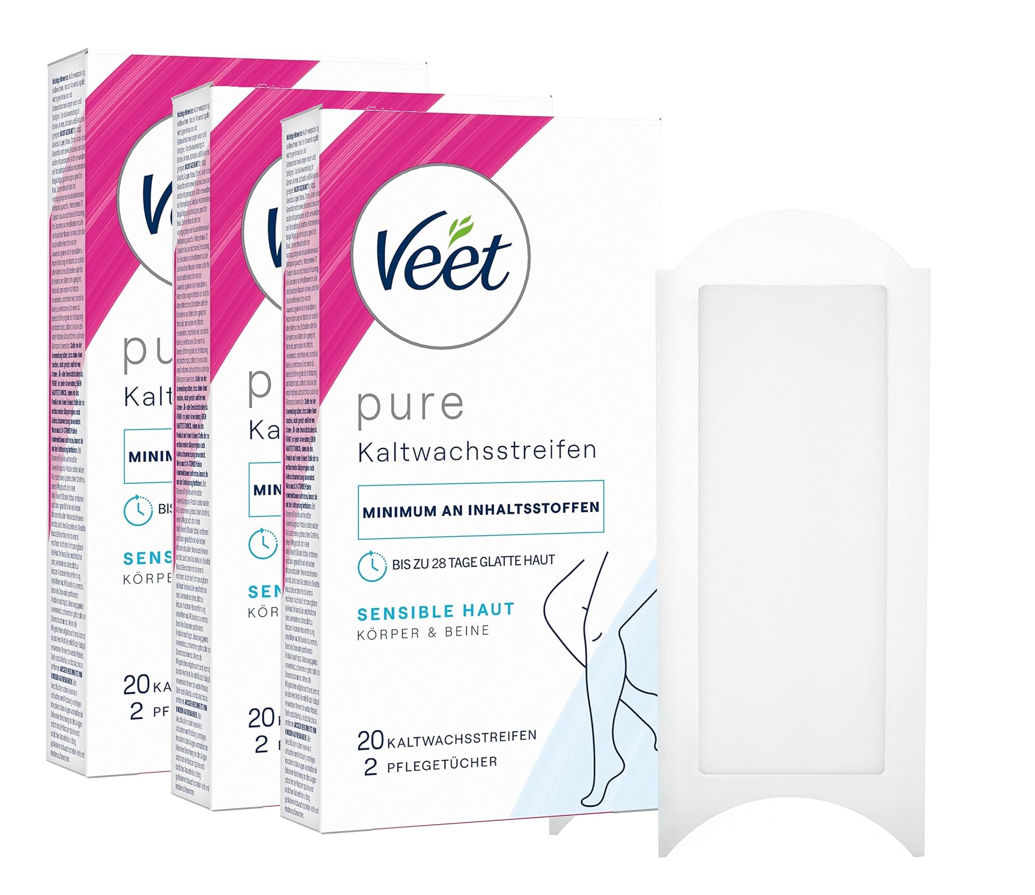 Kaltwachsstreifen 3er Pack Beine und Körper für sensible Haut für einfache Haarentfernung auch bei sehr kurzen Haaren Veet Kaltwachsstreifen Sensible Haut 3x20 Stück