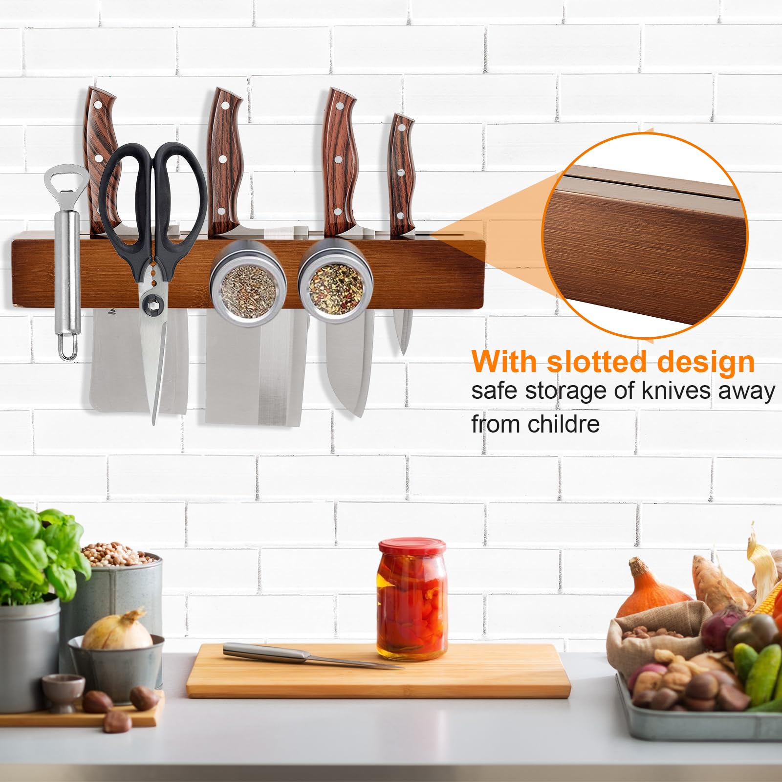 Barra Magnetica Per Coltelli Joeji's Kitchen - Bambù, 40 Cm, Portautensili Da Parete - Foto 3