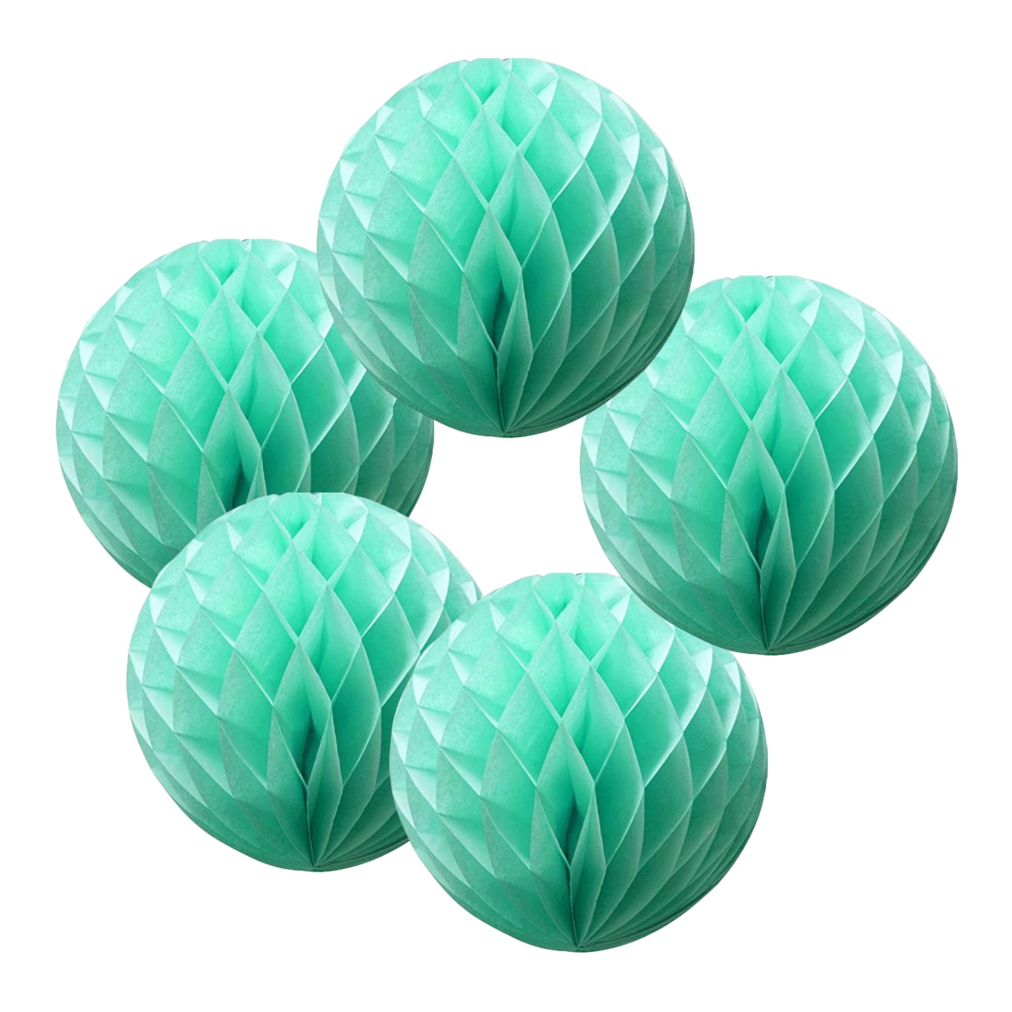 SrchJoy Honeycomb Paper Ball Party Decorations Pack of 5 Tissue Pom Poms Flower Ball Garland Birthday Baby Shower Wedding Party Decor (Mint Green, 5 Pcs - 4" (10cm))