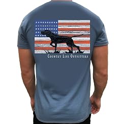 Country Life Outfitters Pointer Dog Americaan Flag Indigo Blue Mens Short Sleeve T-Shirt