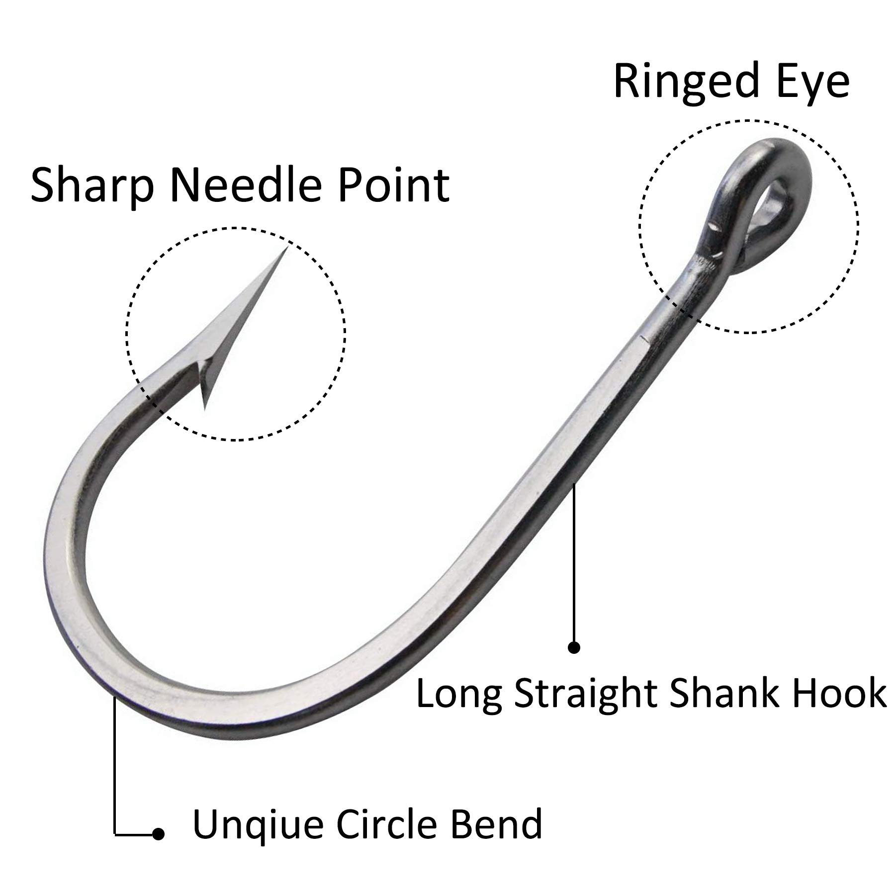 Saltwater Fishing Hooks - Stainless Steel Big Game Shark Tuna Fishing Hooks Forged Ringed Thick Hooks 7732, 10pcs/pack(7/0-10pcs) - Image 2
