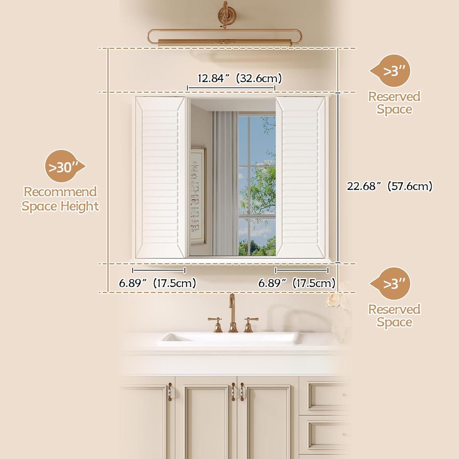 Bathroom Medicine Cabinet Mirror 28.3 x 23.8 inch Bathroom Mirror with Storage Wall Mounted Medicine Mirror Cabinet Wood Organizer with 2 Door Surface Mount Farmhouse Storage Cabinet