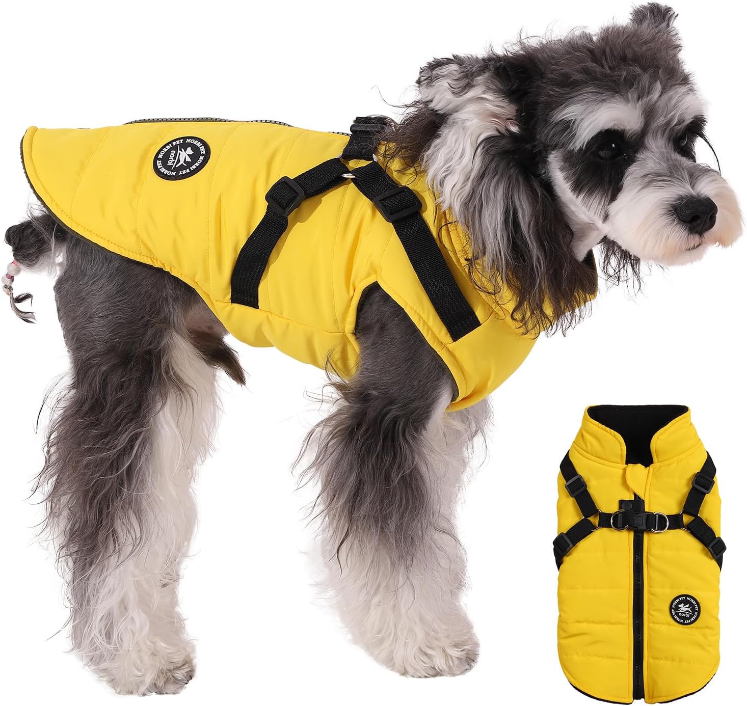 Size M Norbi Dog Coat, Dog Winter Coat with Harness Built in, Dog Jacket Adjustable Warm Dog Coats for Small Medium Large Dogs Dog Cold Weather Coats Medium Yellow