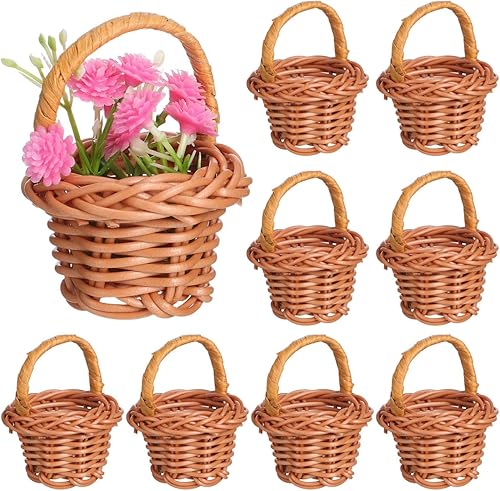 Miniatura 9 de Angoily 10 mini cestas tejidas en miniatura para manualidades, accesorios de casa de muñecas, accesorios de fotografía de paisaje, decoración de