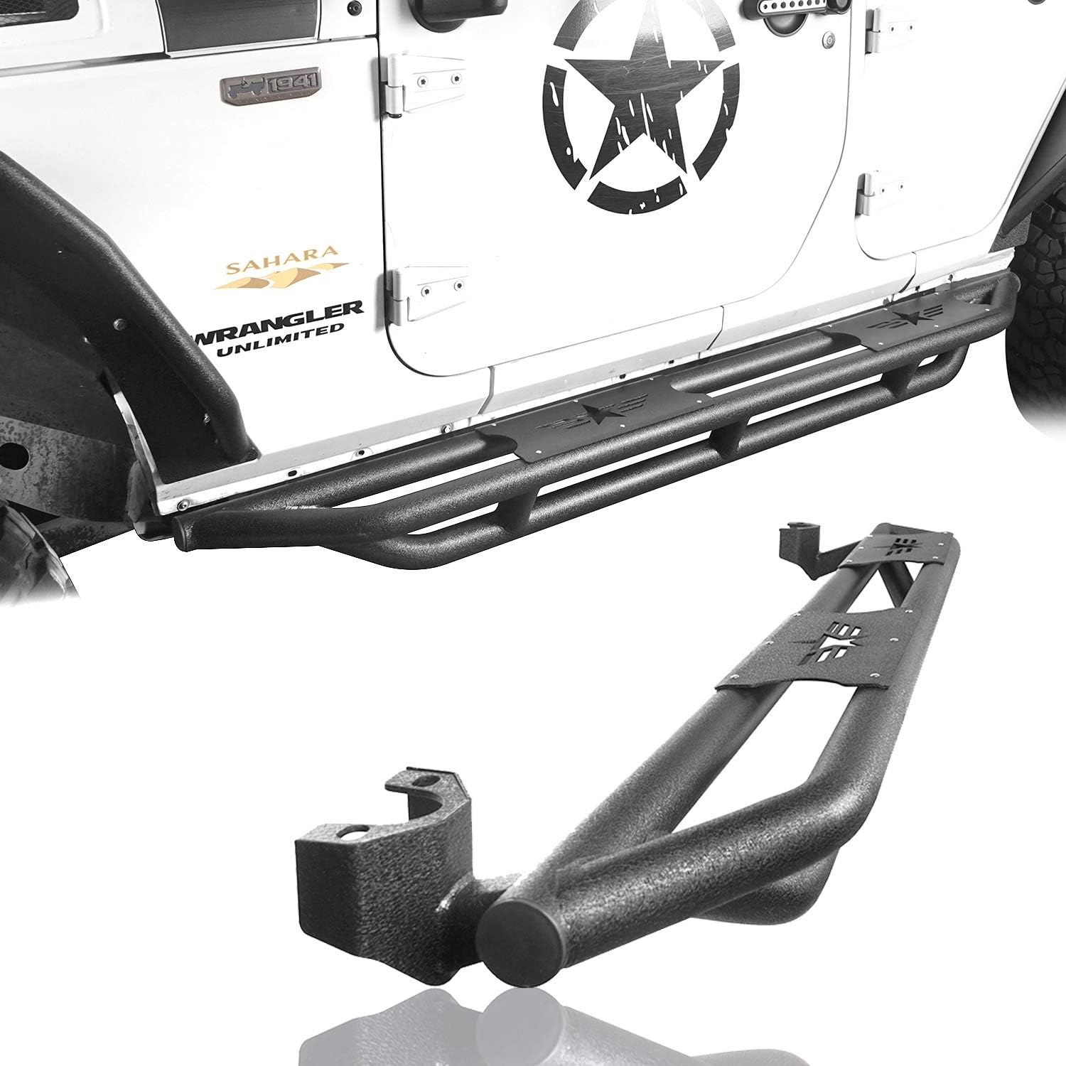 Hooke Road Wrangler JK Running Boards 4 Door Tube Side Steps Nerf Bar for 2007-2018 Jeep Wrangler JK Unlimited 4 Doors Only (Textured Black Heavy Duty)