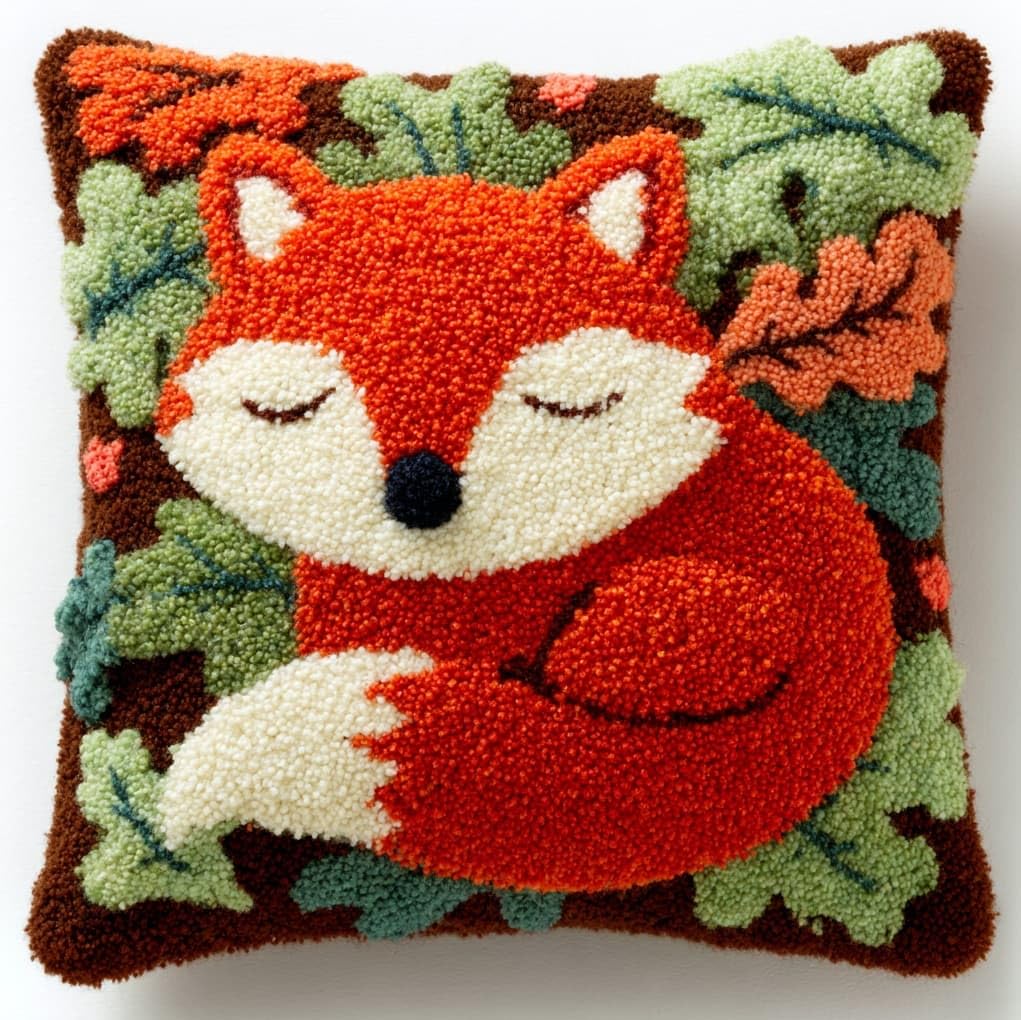 WallustrioaW Latch Hook Kits Pre Printed Color Canvas,Forest Little Fox