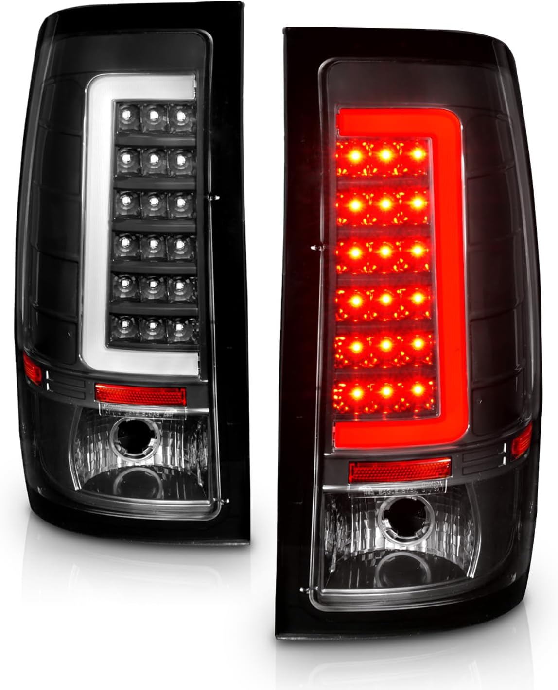 AmeriLite for 2007-2014 GMC Sierra 1500 2500HD 3500HD C-Shape LED Bar Black Tail Lights Assembly Pair - Passenger and Driver Side