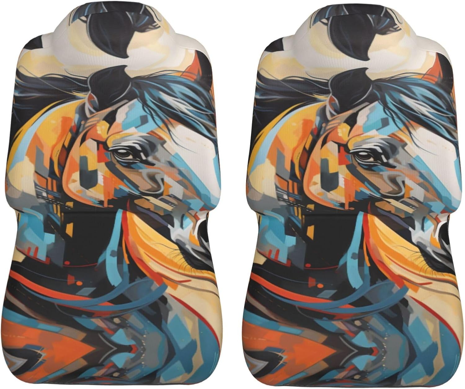 Universal Green and Orange Horses Printed car seat Covers are Suitable for Most Seats in Trucks, Vans, and Other Similar Vehicles.