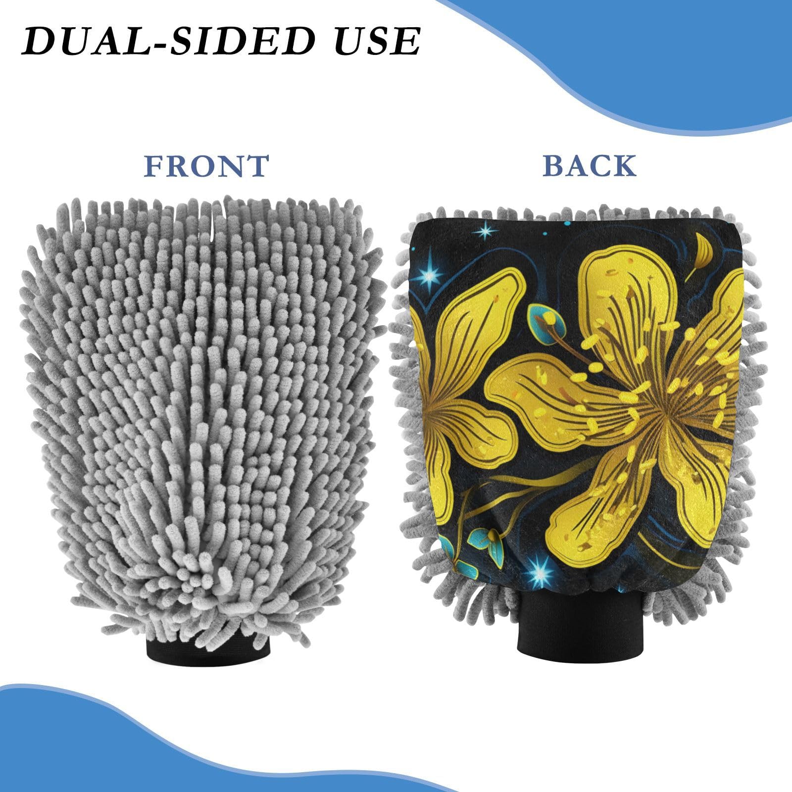IOACIY Absorbent Microfiber Car Wash Drying Mitts, 2 Pack, Scratch-Free & Lint-Free, Rich Foam, Highly Absorbent, Double Sided, Wash Mitt Perfect for Car Washing, L, Flower (27)