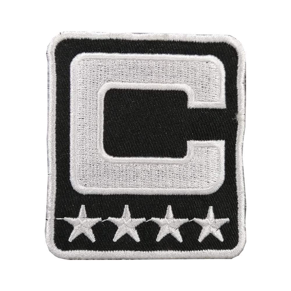Captain Patch Capital C Tactical Patch Iron On or Sew（4 Stars） for Jersey Football, Baseball, Soccer, Lacrosse, Hockey Jersey(Black White)