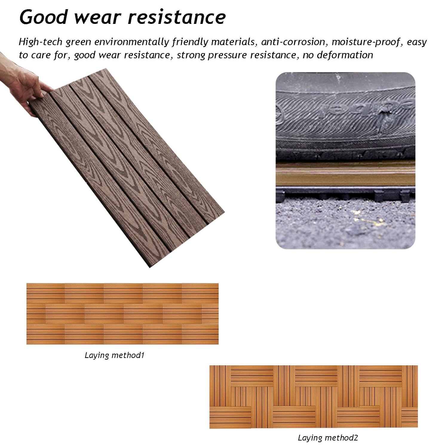 Piastrelle composite for esterni, pavimenti in legno di plastica a triangolo ad incastro da 24x12 pollici for giardino, patio interno e balcone(Grey)