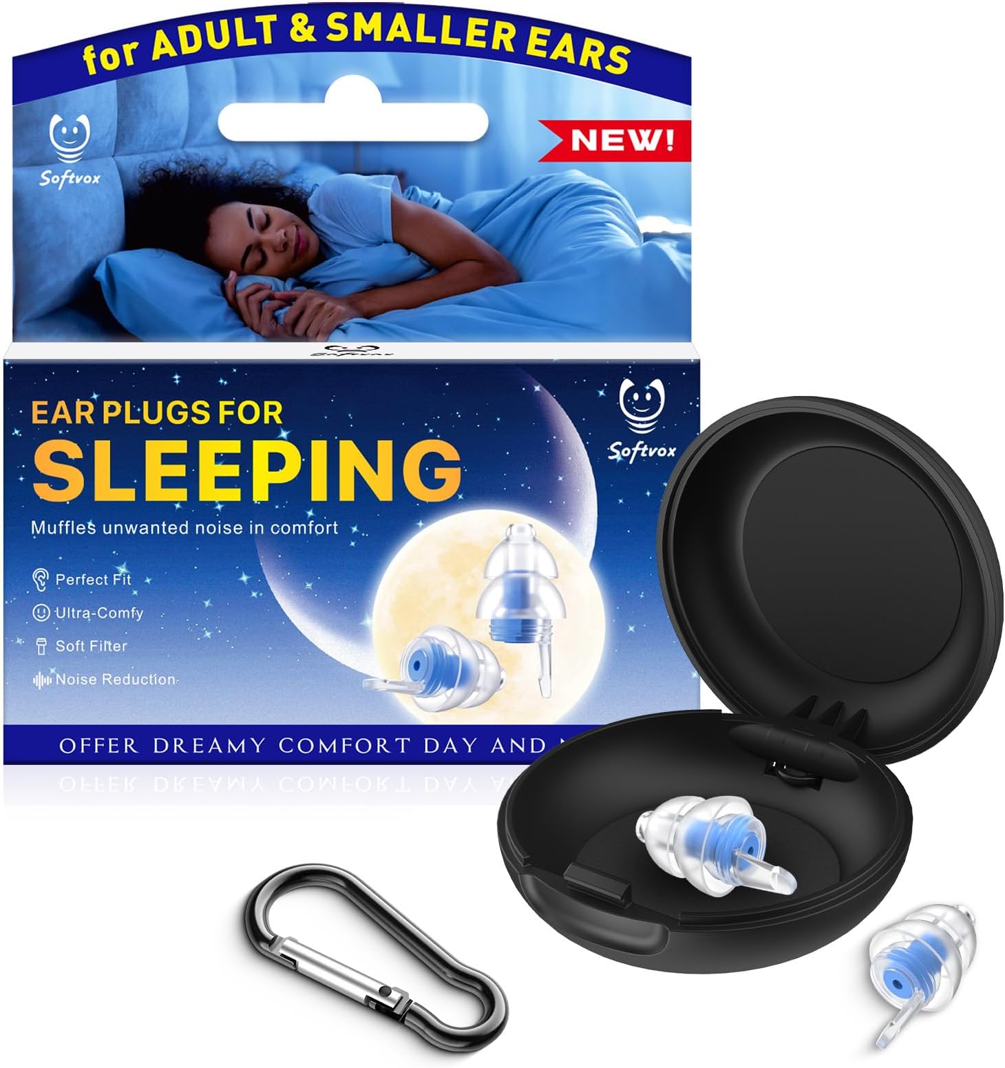 Ear Plugs for Sleeping Noise Cancelling, Ultra-Comfy Reusable Noise-Reducing Earplugs for Sleep, Deep Focus, Travel, Snoring, Noise Sensitivity, Hearing Protection for Small Ear Canals, 31dB, BU