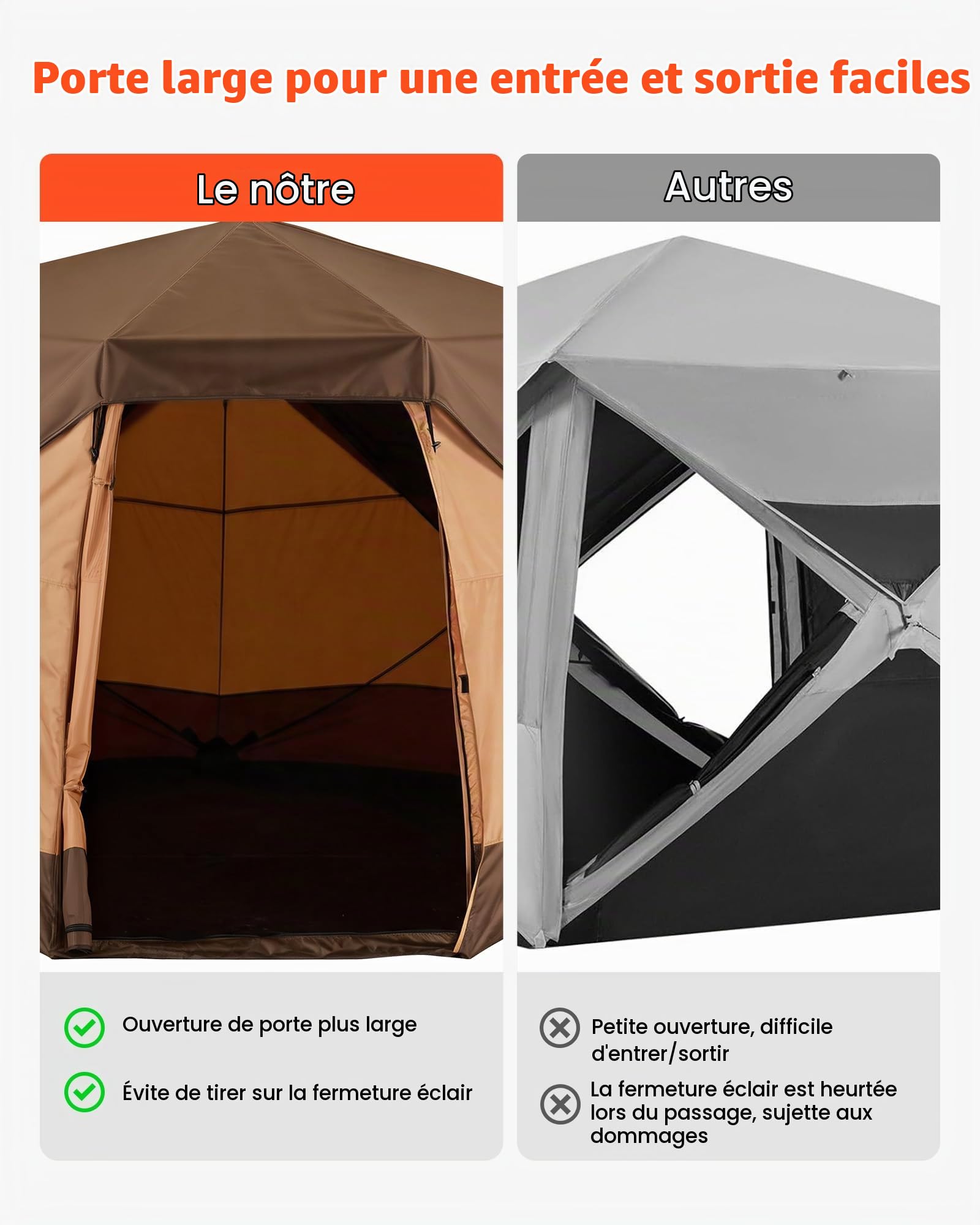 VEVOR Tente de Camping Instantanée 6 Personnes, Tente Familiale Instantanée pour Camping et Randonnée en Famille, Portable avec Sac de Transport, Double-Toit, Grandes Fenêtres en Filet, Large Porte