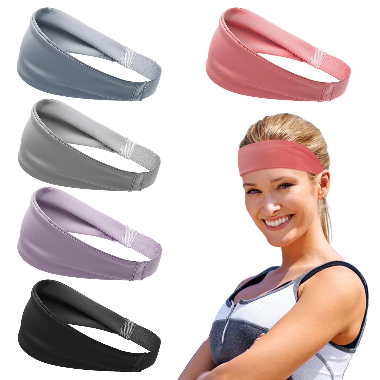 Bandeau De Cheveux Unisexe 5pcs, Absorbant La Transpiration