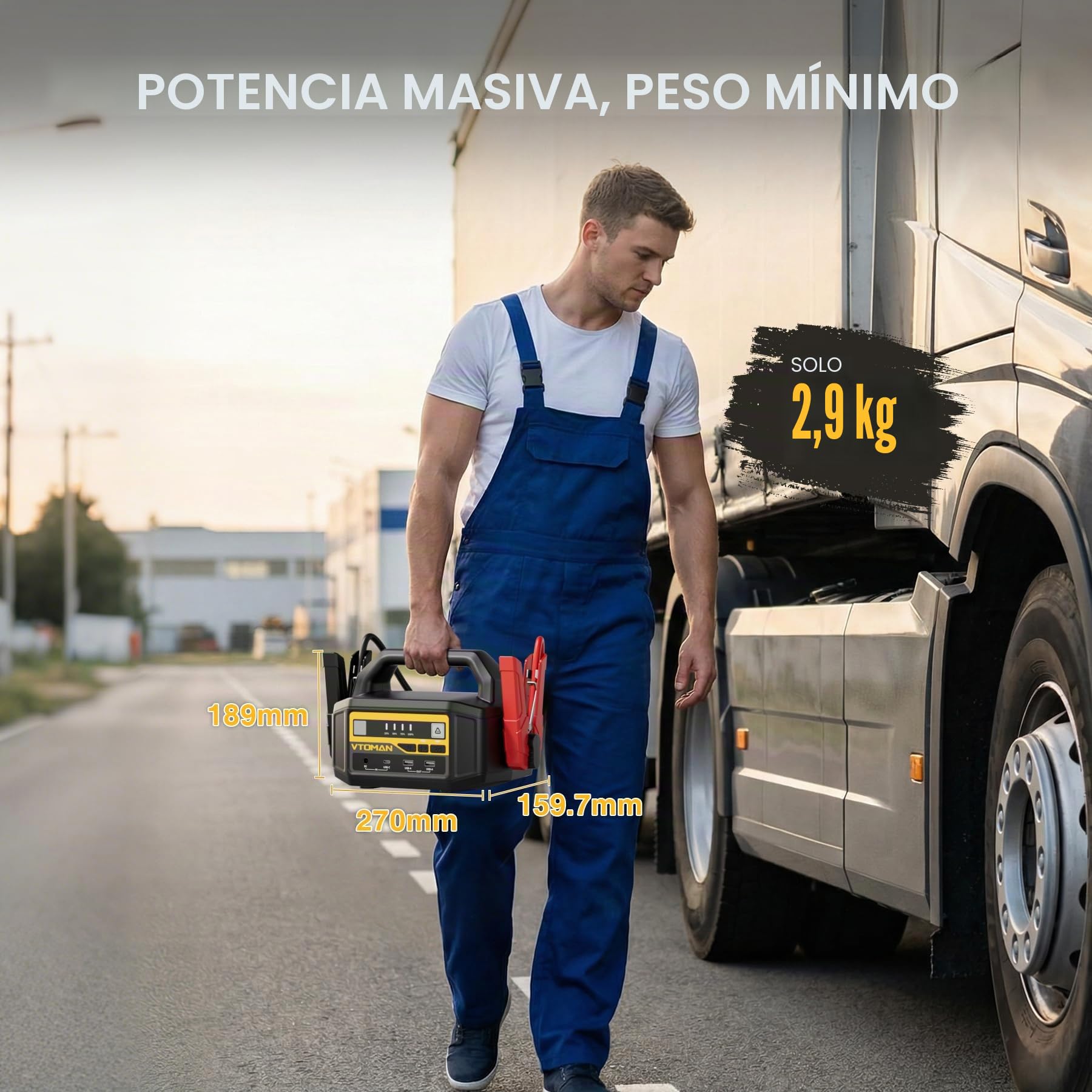 VTOMAN V-Truck - Kit de Arranque Portátil de 6000 A 12 V/24 V, 36400 mAh, Potente Paquete de Arranque para Camiones, Furgonetas y Caravanas con Linterna LED & Carga Rápida de 145 W