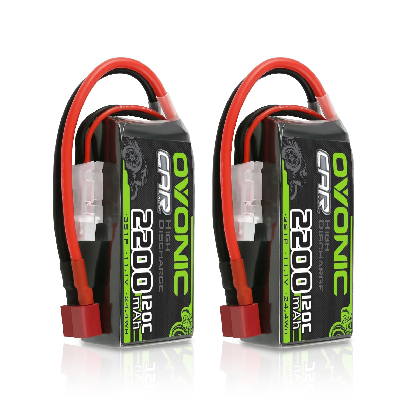 OVONIC Batteria Lipo da 3 s, 11,1 V, 120 C, 2200 mAh, con spina Deans per elicottero aereo, specifica per aereo RC Car RC (2 confezioni)