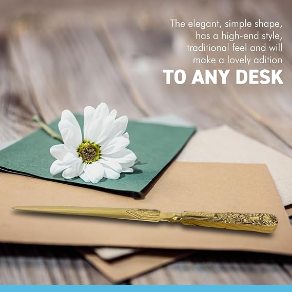 EMBOSSED BRASS PAPER KNIFE | LETTER OPENER | Desk accessory | Letter Knife | Paper knife letter opener | envelope opener | paper cutting knife | sturdy and durable | suitable for office or home use