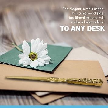 EMBOSSED BRASS PAPER KNIFE | LETTER OPENER | Desk accessory | Letter Knife | Paper knife letter opener | envelope opener | paper cutting knife | sturdy and durable | suitable for office or home use