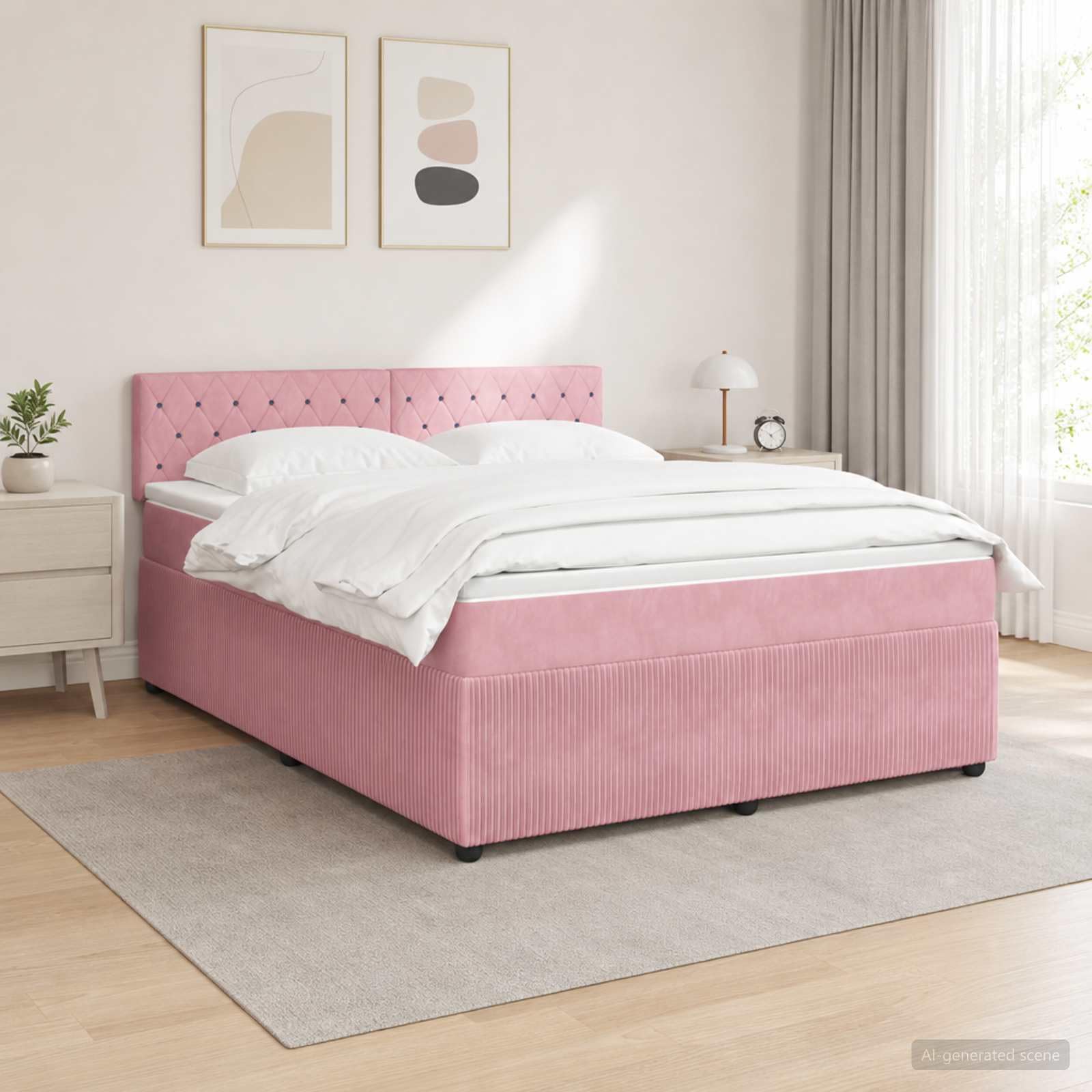 vidaXL Letto box spring con materasso Rosa 160 x 200 cm Velluto