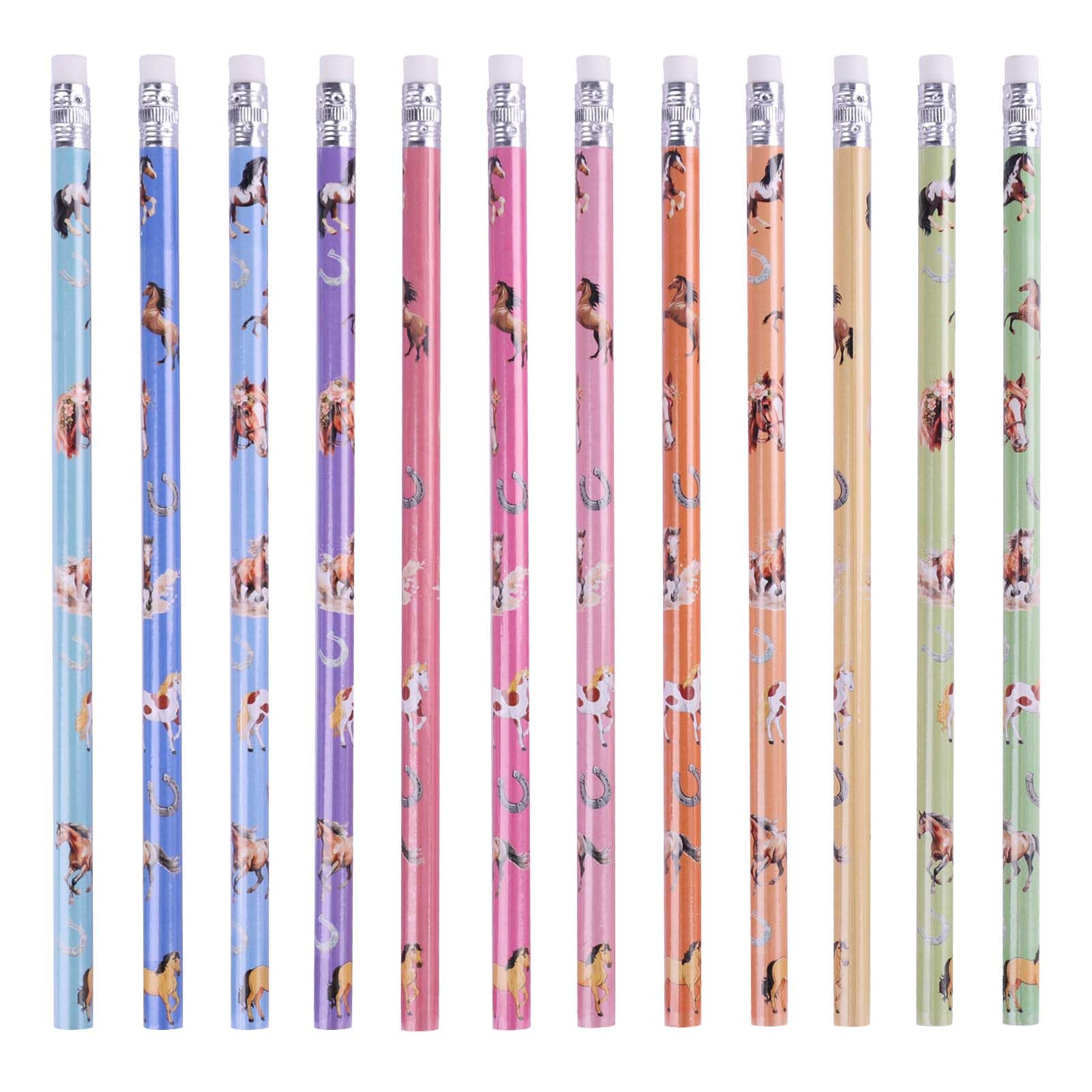 Lot De 12 Crayons Cheval Avec Gomme – 2 Motifs – Papeterie Mignonne – Cadeau Fille Et Amoureux Des Chevaux