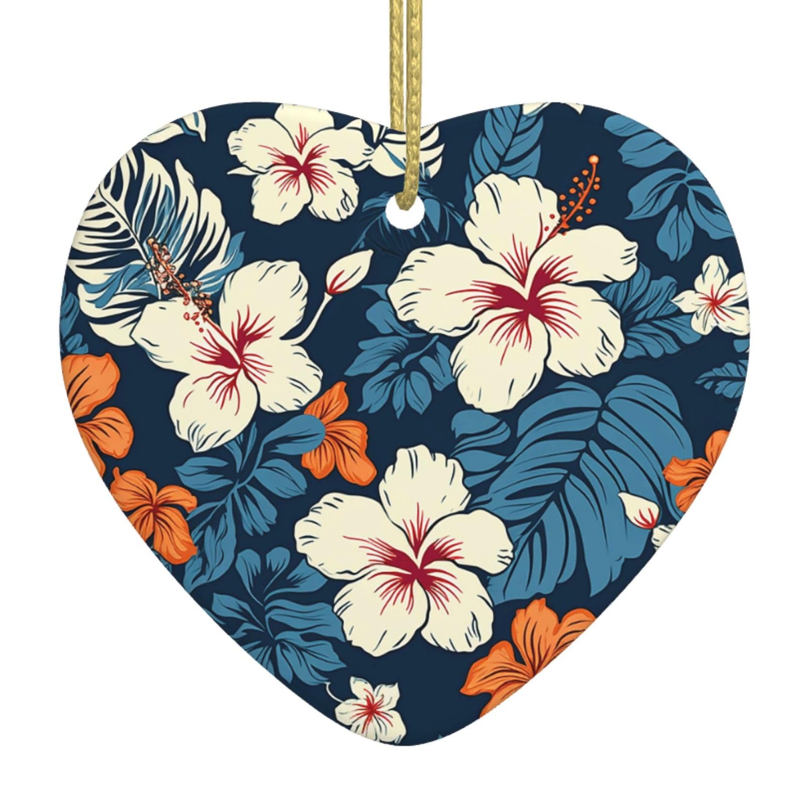 Fodpand Women's White Hawaii Flower Christmas Ornaments 2025, Gift Exchange For Men, Collectible Ceramic Ornament Heart Hanging Ornaments For Christmas Tree Decoration
