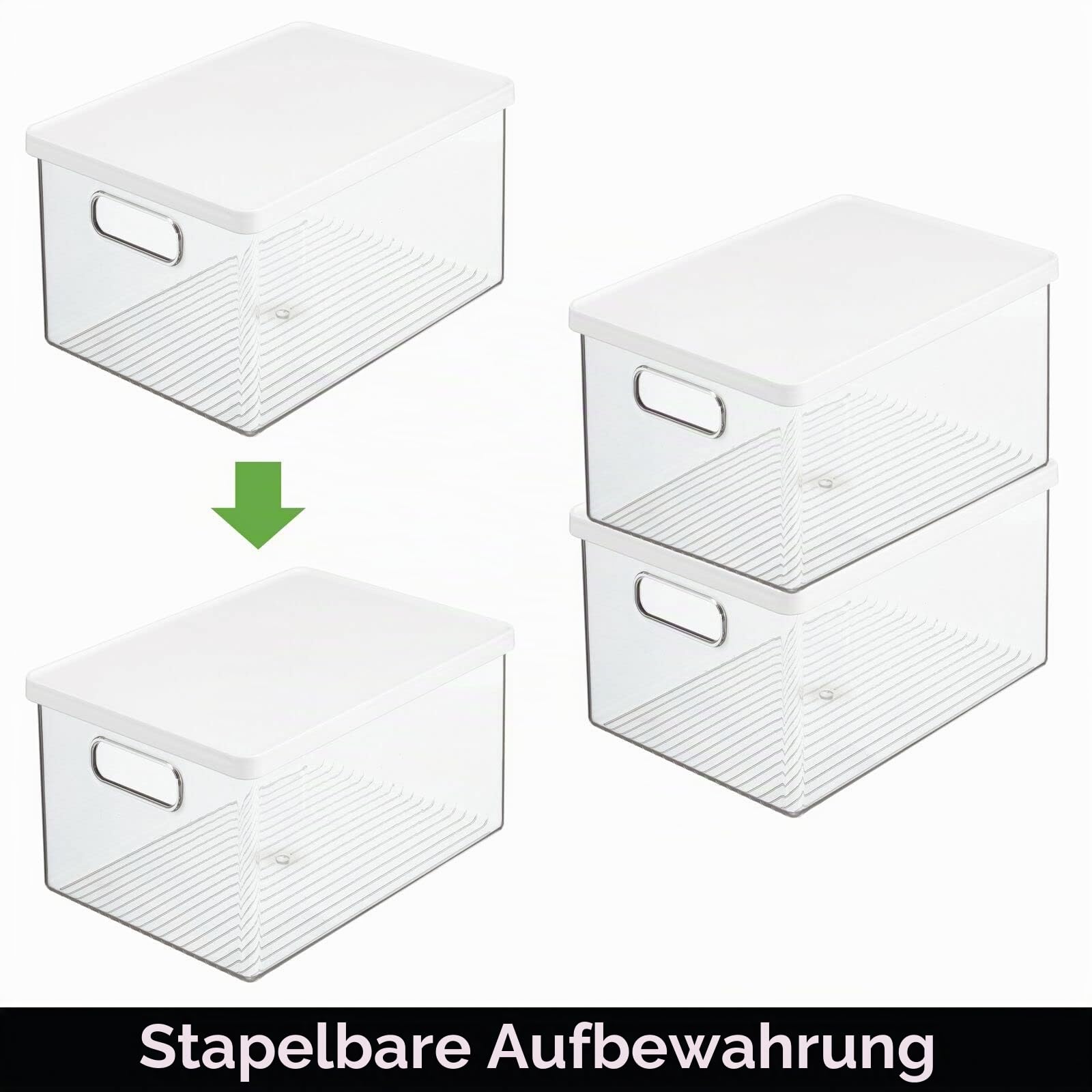 mDesign 4er-Set Kühlschrankbox – Kühlschrank Vorratsdose mit Griffen und abnehmbarem Deckel – lebensmittelechte Aufbewahrungsbox aus Kunststoff für Küche und Speisekammer – durchsichtig/weiß