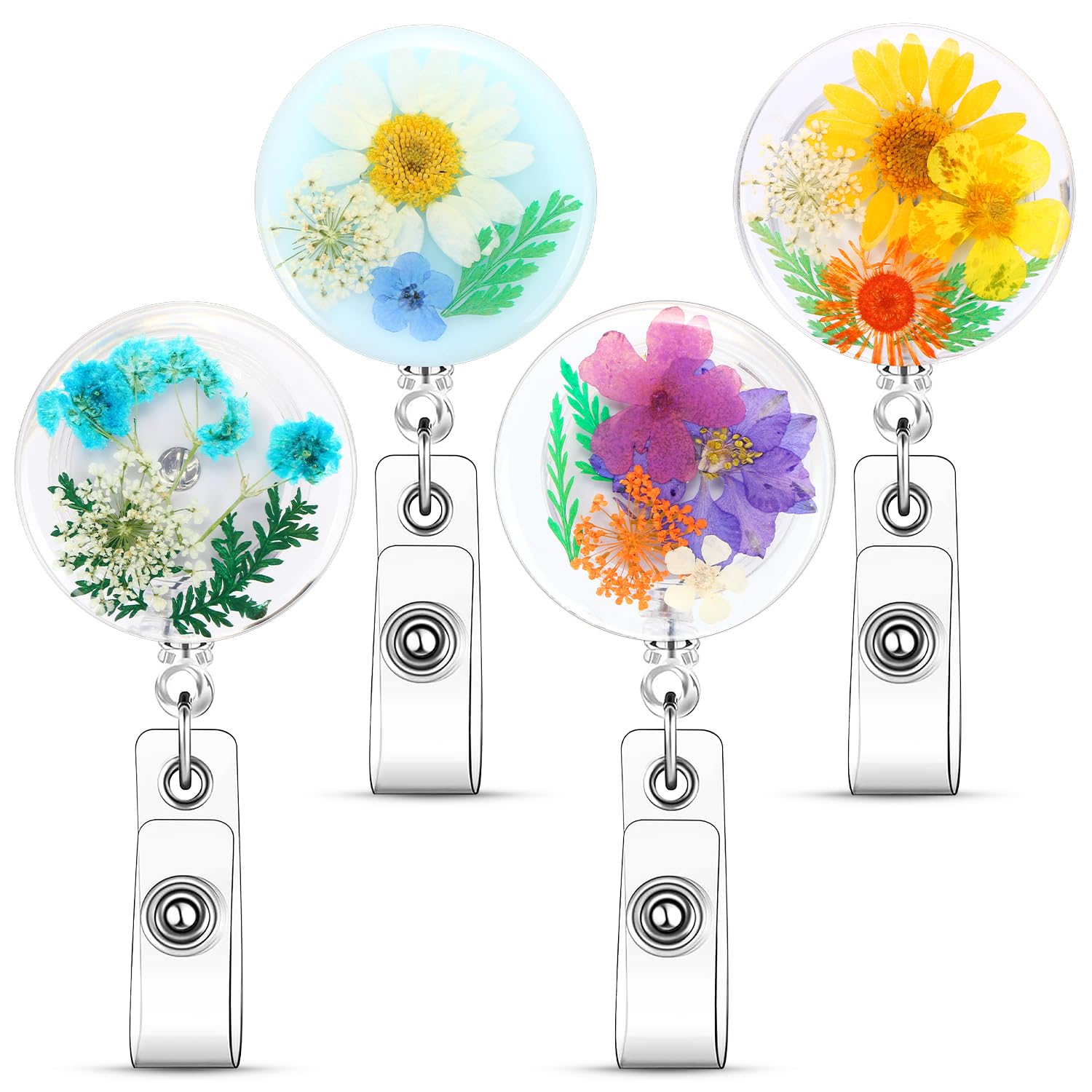 4 Pack Flower Badge Reel, LIYDE Convenient Retractable Nursing ID Badge Holders Convenient Nurse Accessories for Work Medical Assistant Gifts