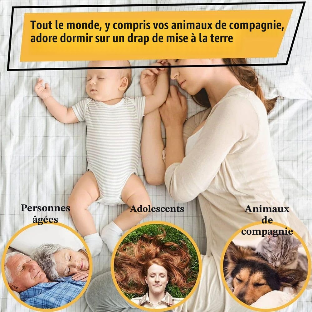 Drap De Mise à La Terre,Feuille De Tapis De Mise à Laterre avec Câble De Raccordement à La Terre,Drap De Lit 10% Fibre d'argent Pur Et 90% Coton Biologique,pour Un Sommeil Réparateur,99 x 203 cm