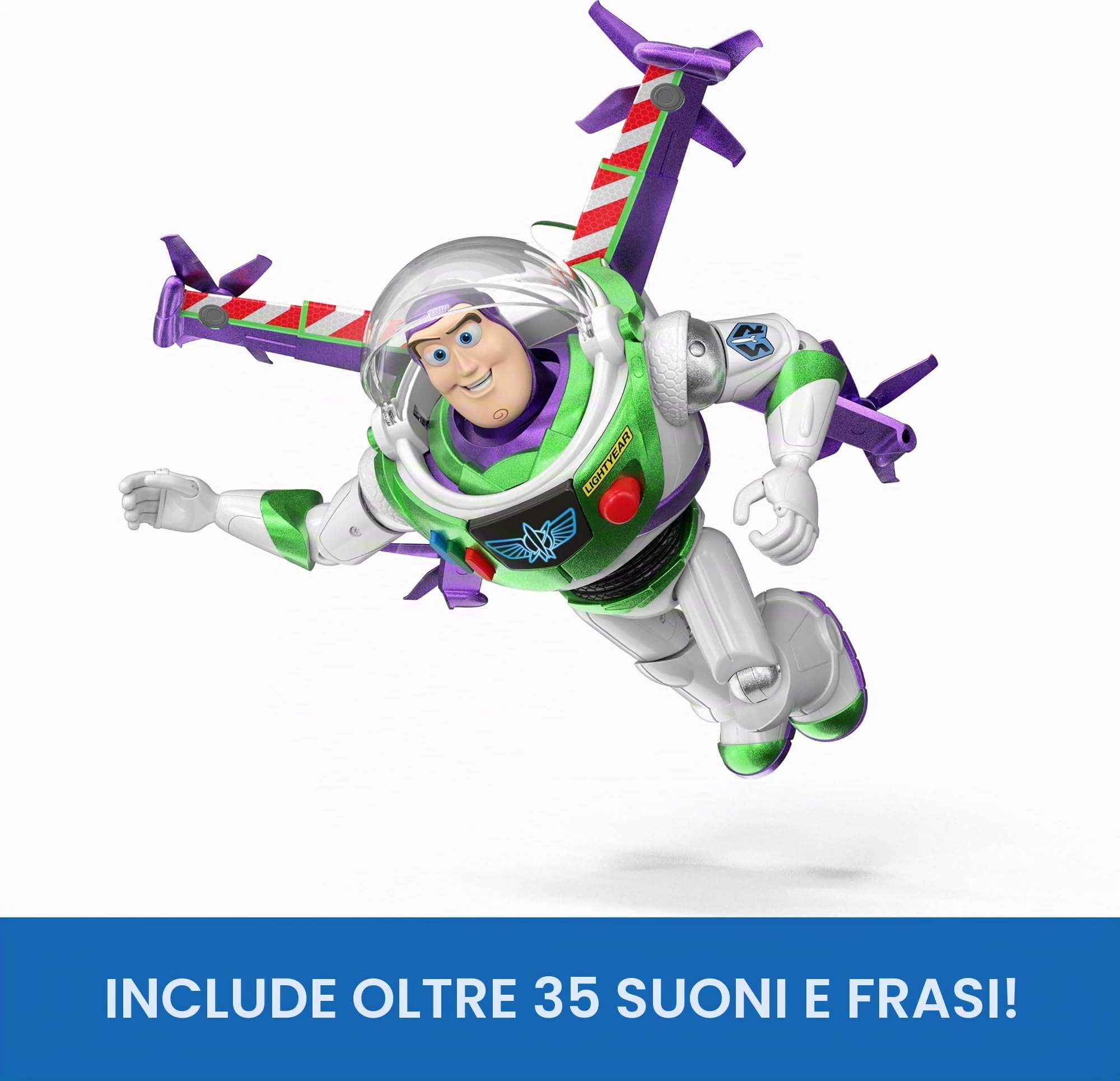 Mattel Action Figure Disney e Pixar Toy Story 5, 30 cm, Edizione Hi-Tech Buzz Lightyear con attivazione dell'ala, Oltre 35 Suoni, JMW26