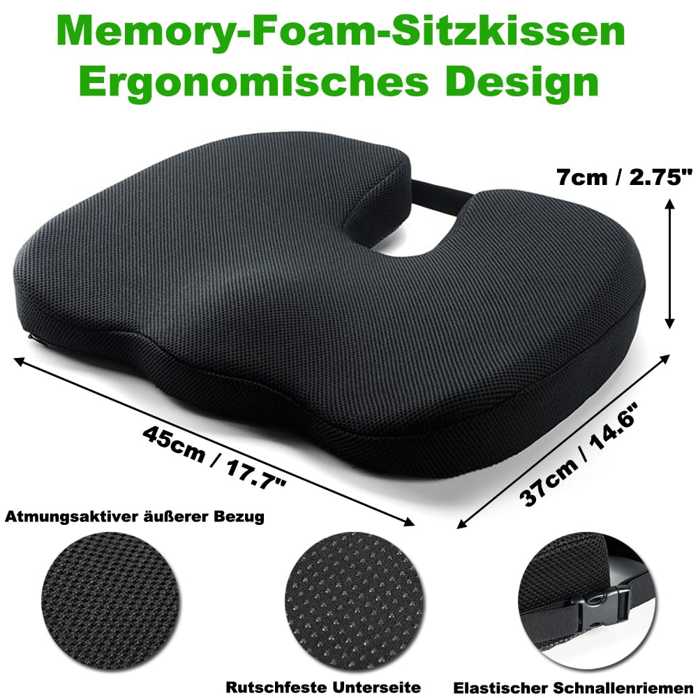 Memory Schaum Orthopädisches Sitzkissen Auto, Ergonomisches Autositzkissen Fahrersitz, Sitzauflage Auto Vordersitze Sitzerhöhung für Autositze