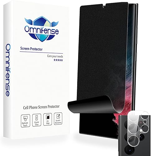 Omnifense Protector de pantalla para Galaxy S22 Ultra mate de privacidad, paquete de 2 y protector de lente de cámara de vidrio templado, 1 paquete,