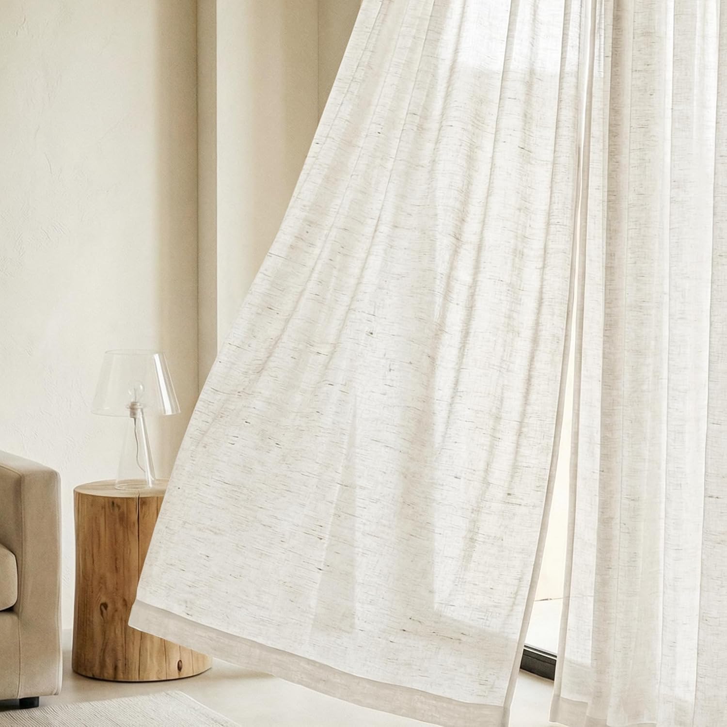 NICETOWN Semi Sheer Linen Burlap Curtains for Living Room, Grommet Light Filtering Airy & Elegant Window Treatments Natural Linen Blend Home Decor for Bedroom, W52 x L96, 2 Panels