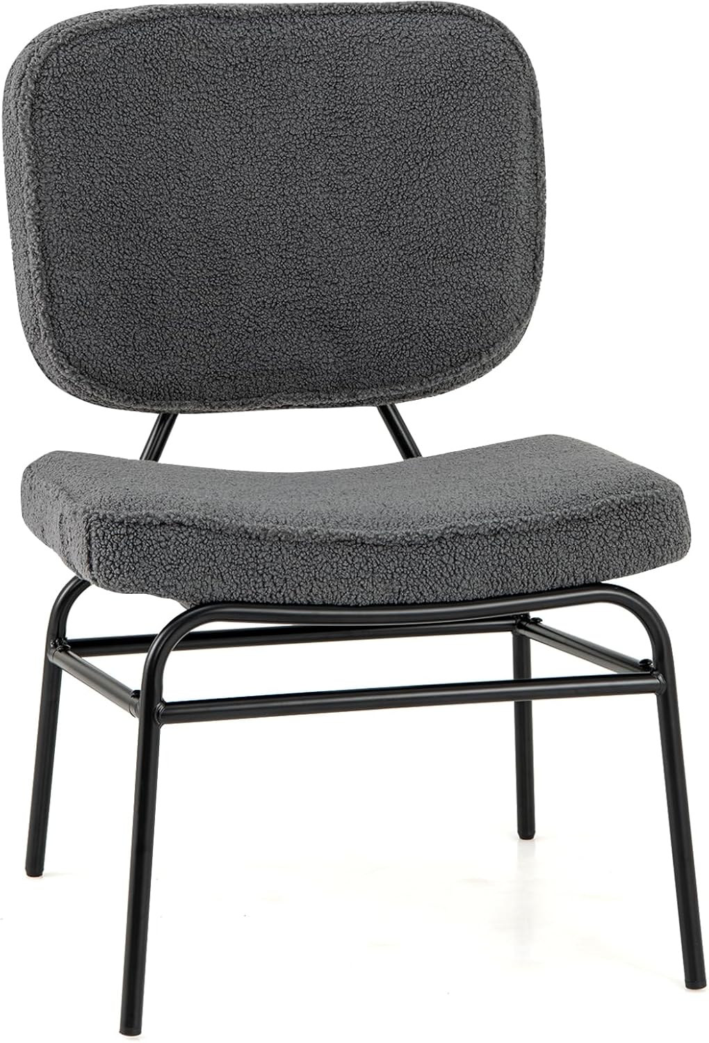 Giantex Modern Armless Accent Chair - Sherpa Reading Chair with Sponge Padding, Adjustable Foot Pads & Metal Frame, Upholstered Side Chair for Living Room, Bedroom & Reading Room, Grey