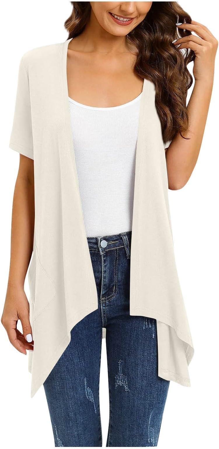 Women's Cardigans Women Floral Short Sleeve Cardigans for Women Casual Drape Open Front Lightweight Tops with Pocket Ladies Cardigans Sweater Cardigan for Autumn Winter Spring Sale Clearance
