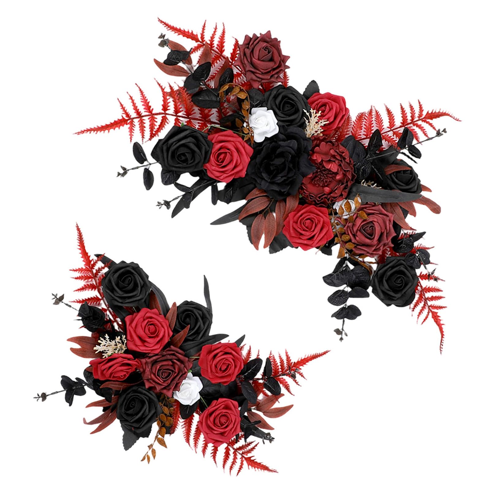 YROHGKPN 2Pcs Artificial Flower Swag for Wedding Reception Backdrops Sweetheart Table Wedding Welcome Sign Decoration Black Red Retro