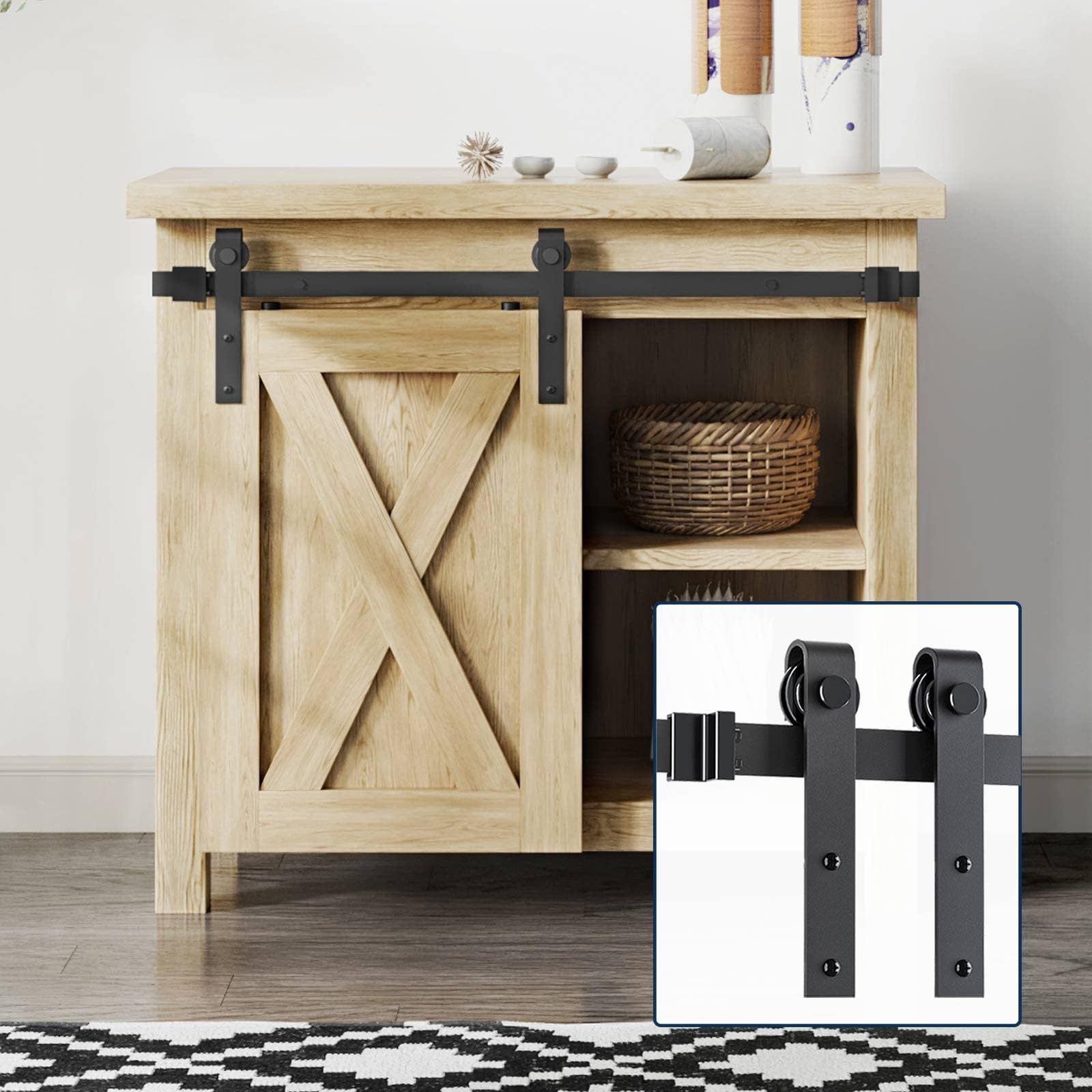 EaseLife 2.5 FT Cabinet Mini Sliding Barn Door Hardware Track Kit,Easy Install,Slide Smoothly Quietly,Apply for Storage Window TV Stand and Other Shielding (No Cabinet)