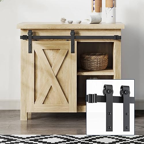 EaseLife Kit de riel de gabinete de 2.5 pies para puerta corrediza de granero, fácil de instalar, se desliza suavemente silenciosamente, se aplica