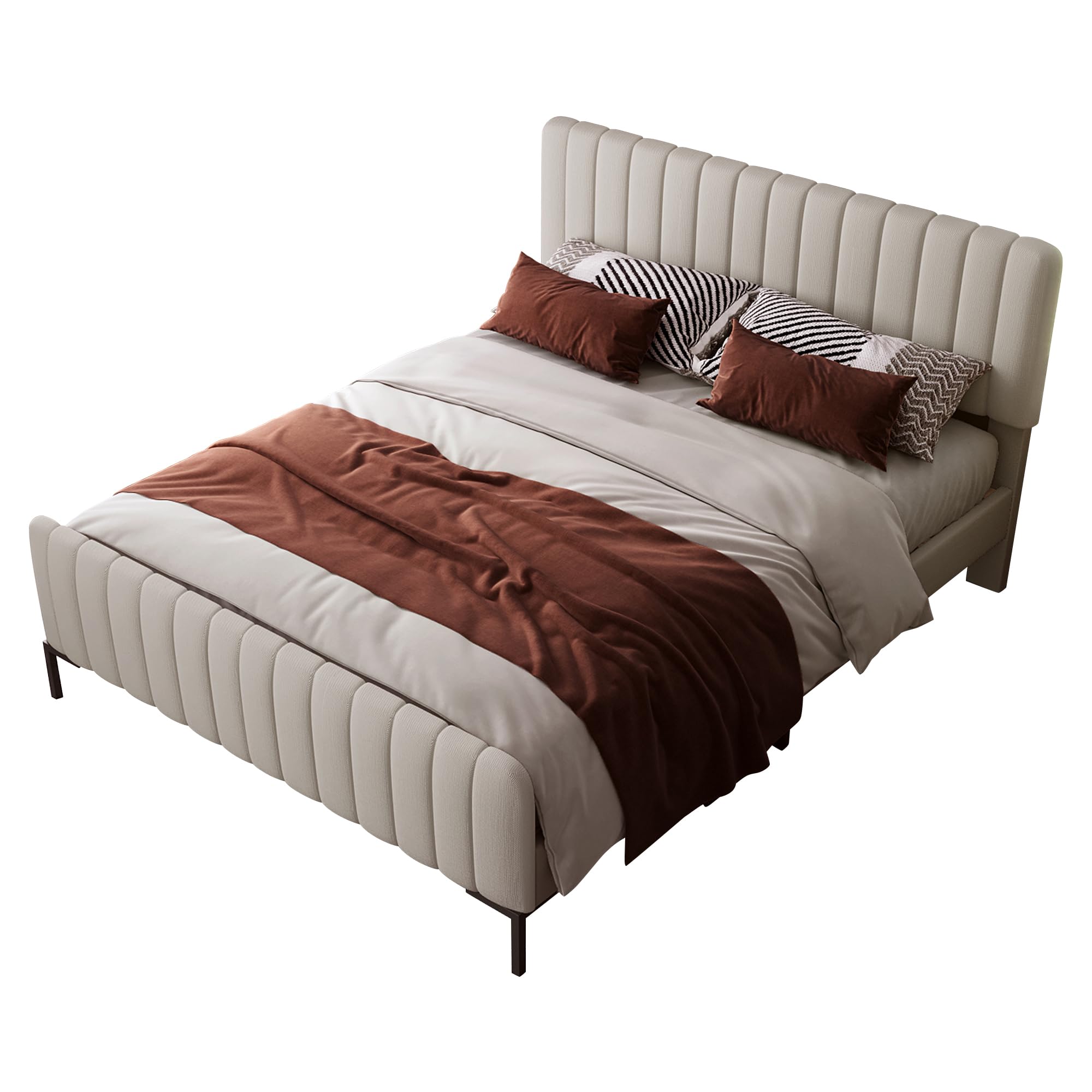 Letto matrimoniale imbottito 160 x 200 cm, struttura letto con rete a doghe e testiera regolabile, letto imbottito in grigio e beige, letto per ragazzi per camera da letto, camera degli ospiti,