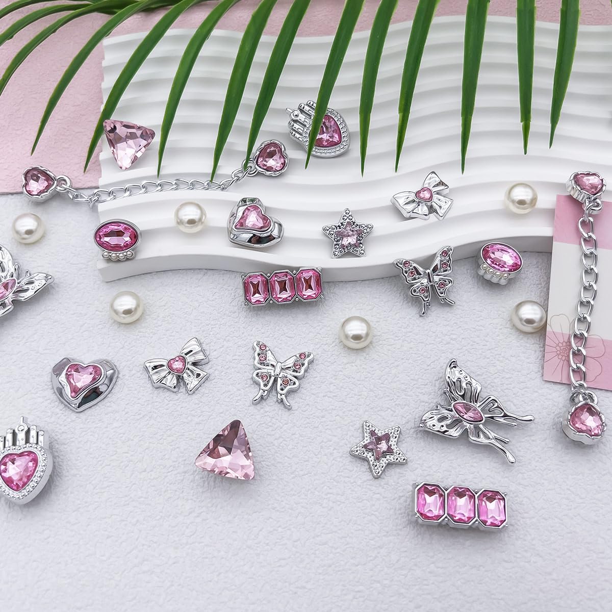 26PCS Bling Charms Set - Pearls, Resin Butterflies, Flowers & Sparkling Chains DIY Decoration Accessories for Girls & Women image 2