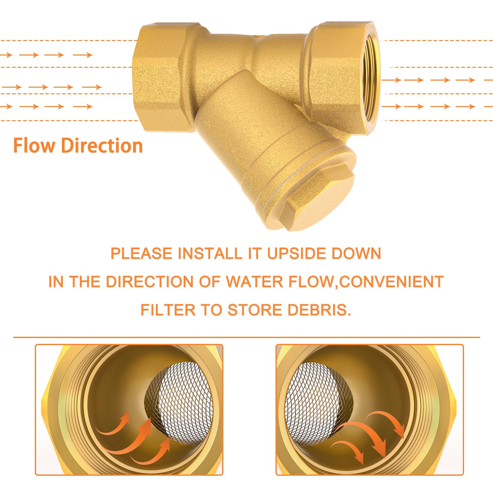 GASHER 2PCS Latón 1" Hembra Y Colador Malla Filtro Válvula para Separación Agua Aceite