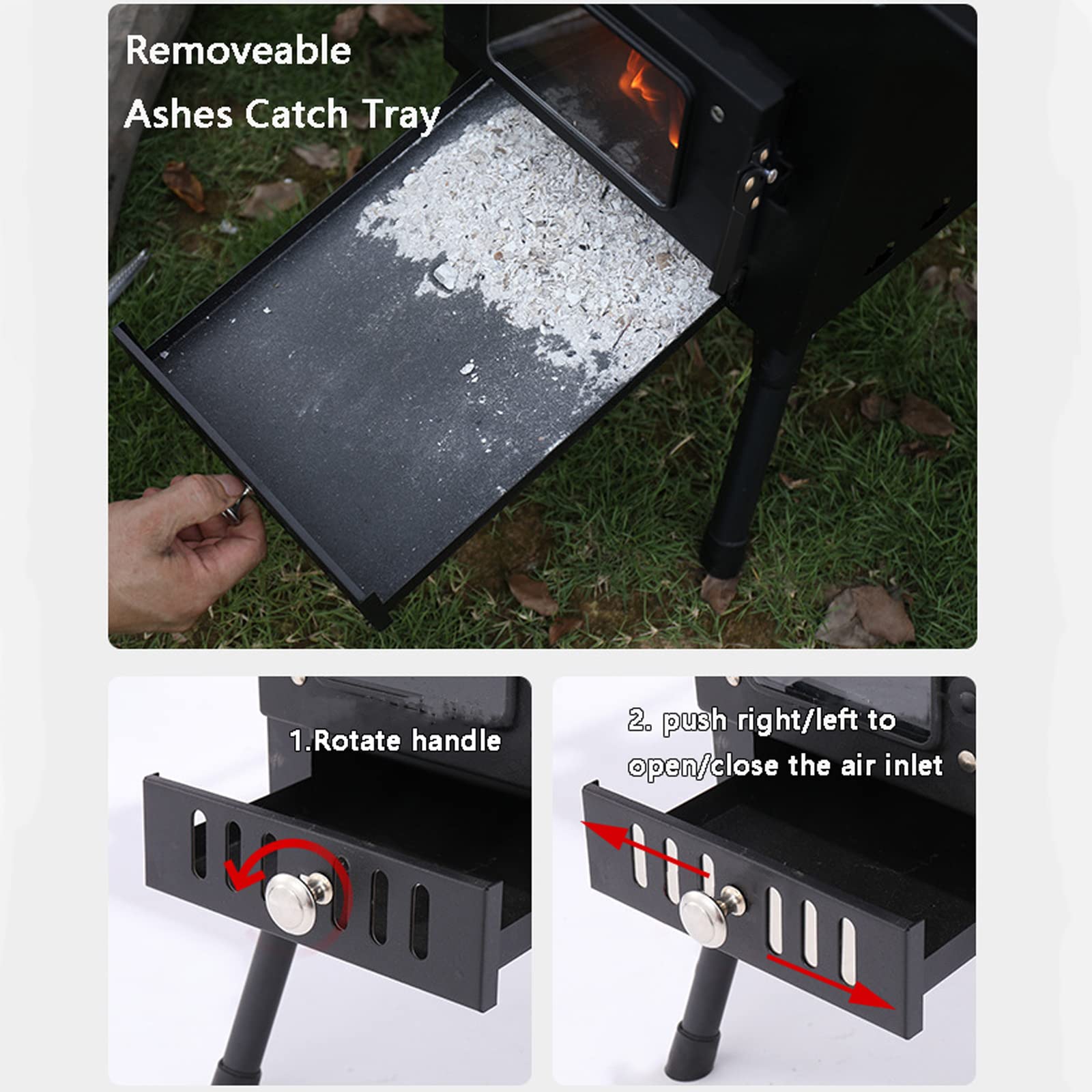 Amazon.com: Camping Wood Stove, Tent Heater Small Wood Burning Stove With  Chimney Pipes, Large Side Window Portable Hot Tent Camp Stove, Heat  Resistant Glass u0026 Gloves For Heating Cooking Camping Hunting Outdoor :
