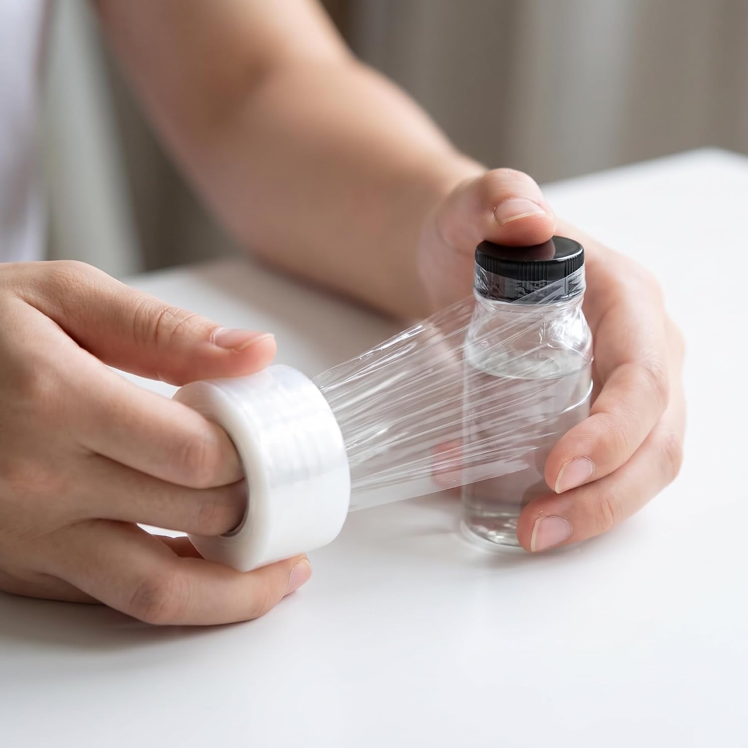 2 Pack Mini Stretch Wrap - 1.18 in X 650 FT Hand Stretch Wrap Film for Bottles Jars Packing (Clear)